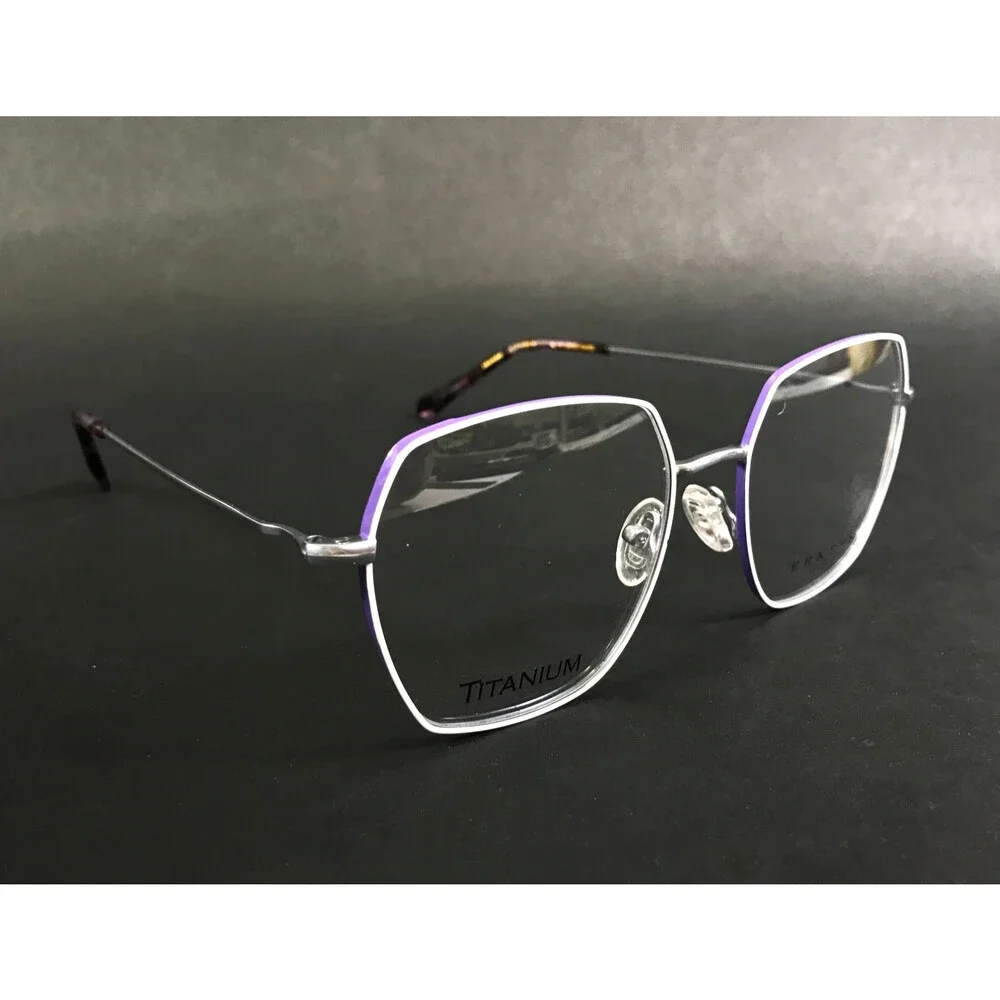 Erkers Eyeglasses Frames BROOKE Silver White Purple Hexagonal Titanium 53-18-145